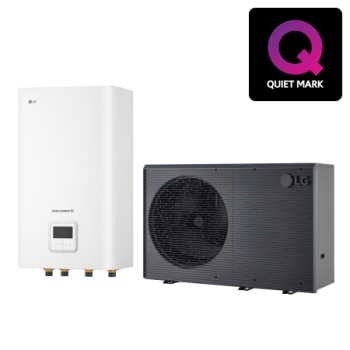 Nouvelle pompe à chaleur air-eau THERMA&nbsp;V&nbsp;LG de couleur noire conçue avec une grille ondulée grise1