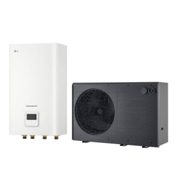 Nouvelle pompe à chaleur air-eau THERMA&nbsp;V&nbsp;LG de couleur noire conçue avec une grille ondulée grise1