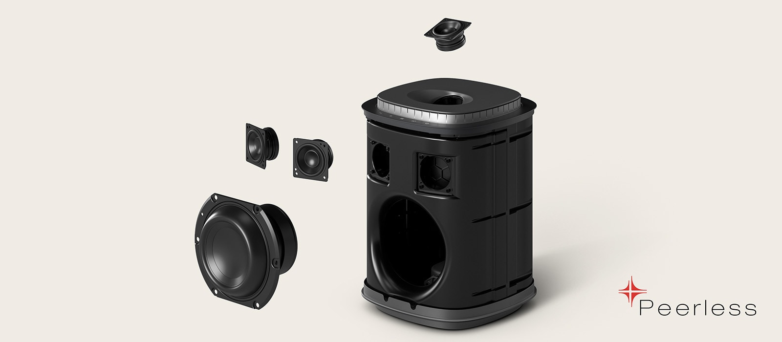 Enceinte LG Sound Suite M7 avec audio spatial et enceintes Peerless à l’avant et orientées vers le haut offrant un son 3D immersif dans toutes les directions