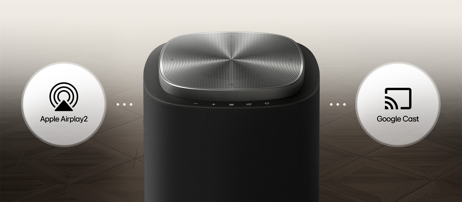 Enceinte LG Sound Suite avec Apple AirPlay 2 et Google Cast pour une diffusion facile du contenu via WiFi.