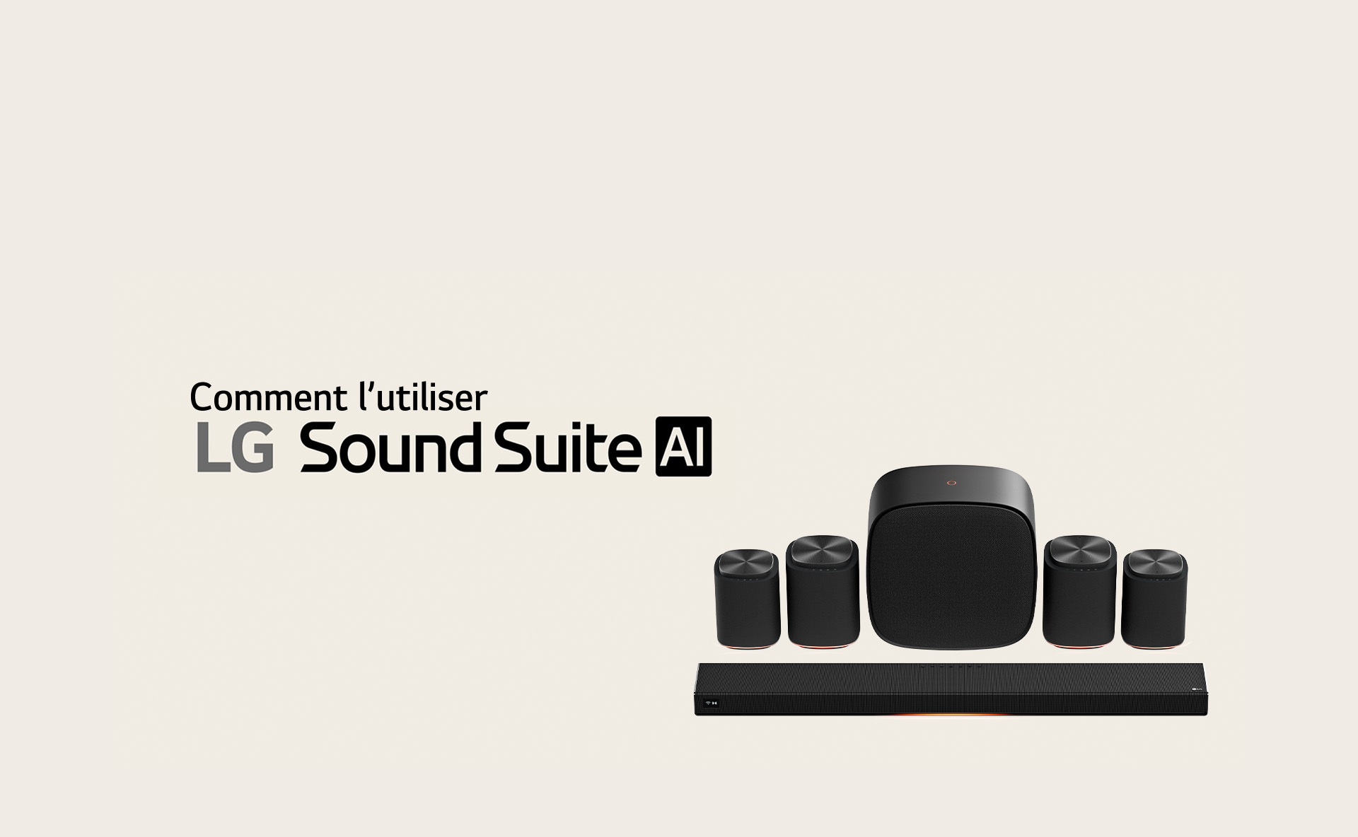 Jeu d’enceintes home cinéma LG Sound Suite équipé d’une barre de son H7, d’une paire d’enceintes M7, d’une autre paire d’enceintes M5 et d’un caisson de basses W7.	