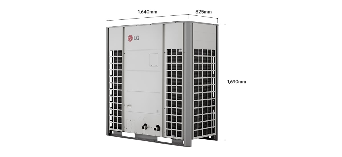 Monobloc LG R32 51&nbsp;kW à gauche, tablette à droite connectée par des lignes pointillées montrant une communication sans fil.