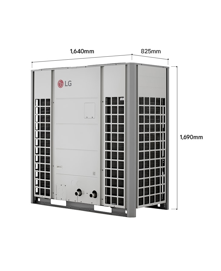 Monobloc LG R32 51&nbsp;kW à gauche, tablette à droite connectée par des lignes pointillées montrant une communication sans fil.