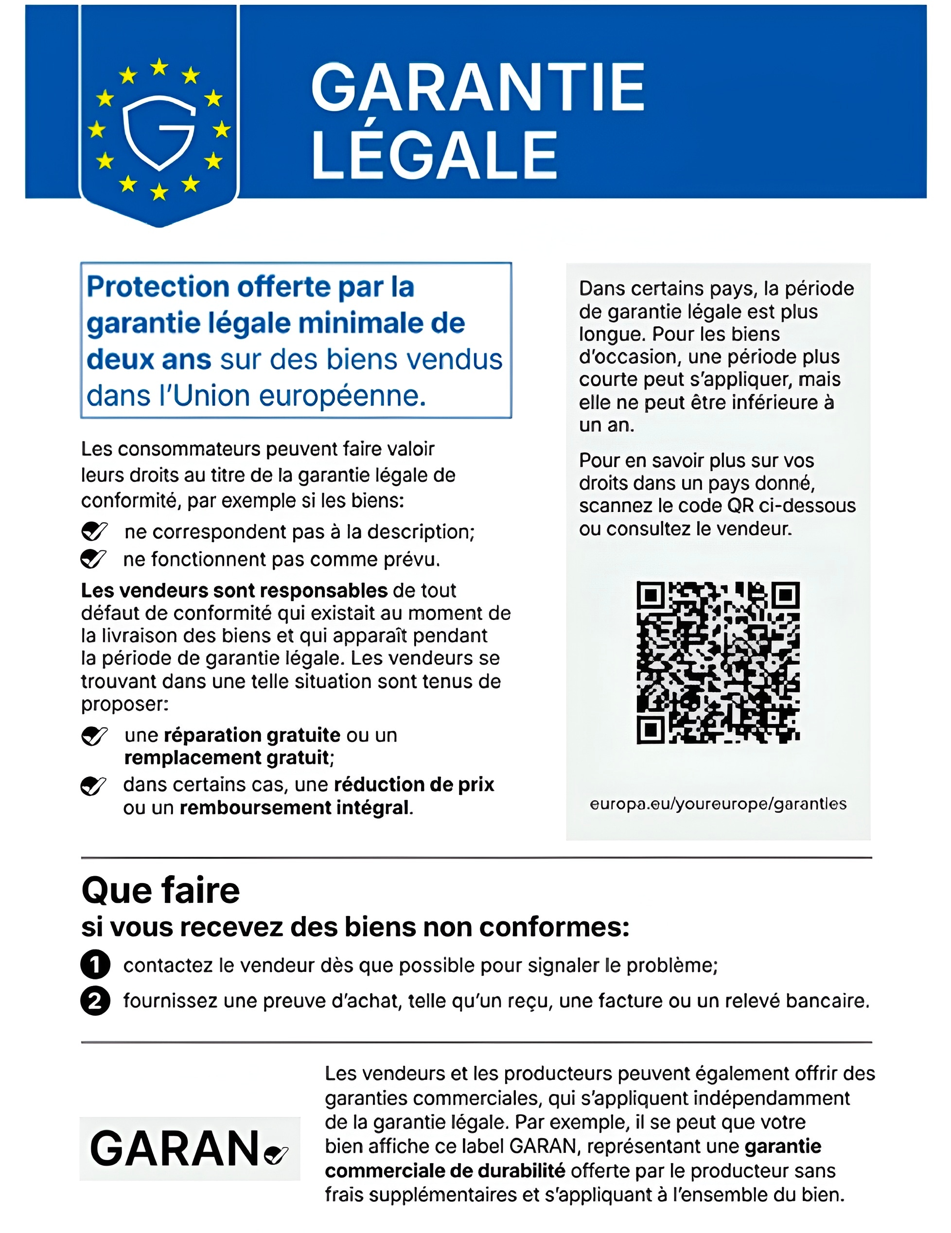 GARANTIE LÉGALE