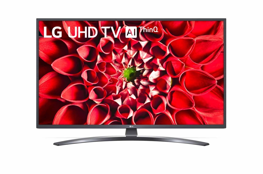 LG UN74 43 inch 4K Smart UHD TV, vue avant avec image de remplissage, 43UN74006LB