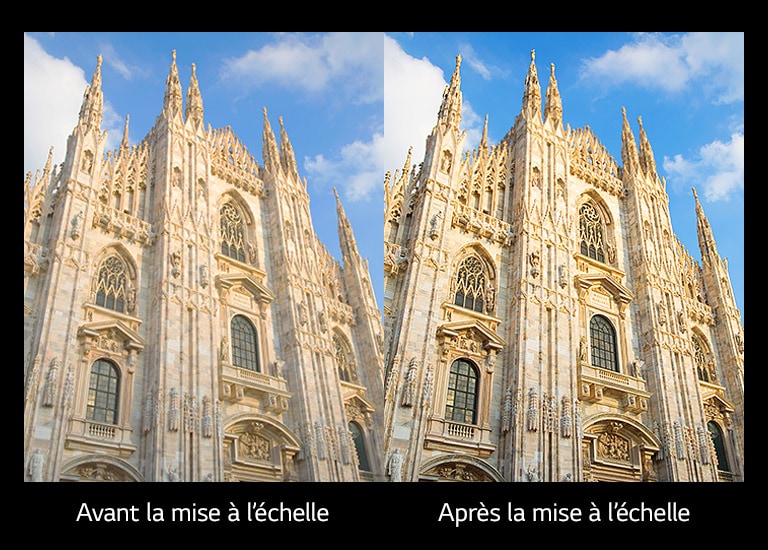 Comparaison d’une église catholique avant et après la mise à l’échelle