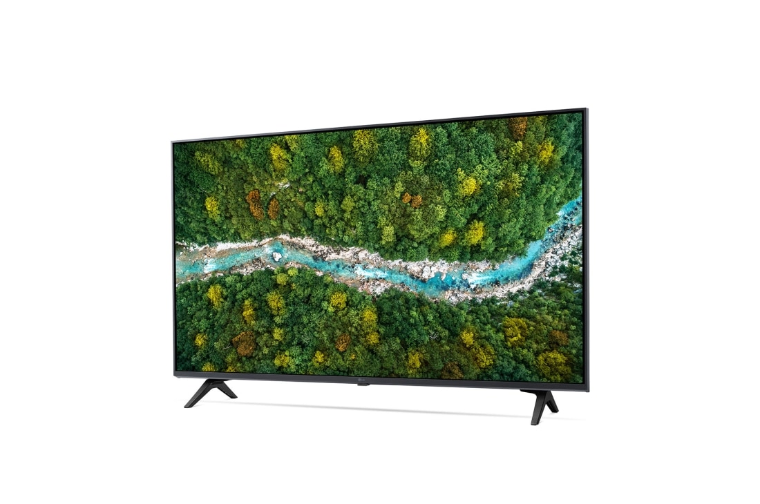 LG Smart TV LG UP77, 43 pouces 4K UHD, vue de côté à 30 degrés avec image de remplissage, 43UP77006LB, thumbnail 4