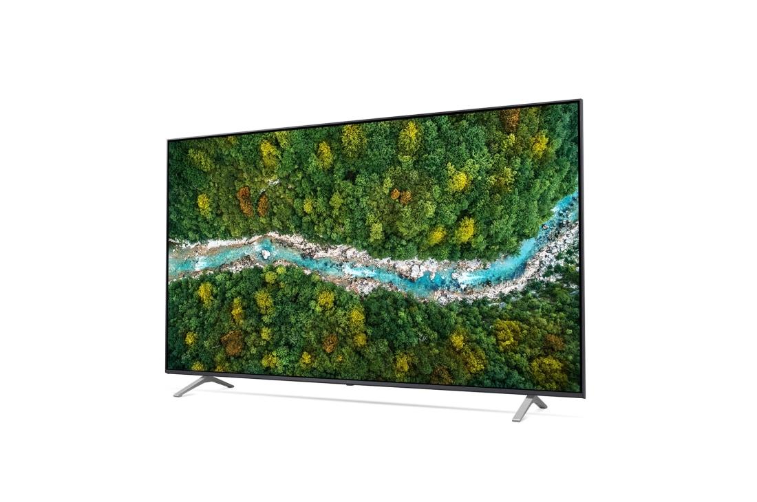 LG Smart TV LG UP77 70 pouces 4K UHD, vue de côté à 30 degrés avec image de remplissage, 70UP77006LB, thumbnail 4