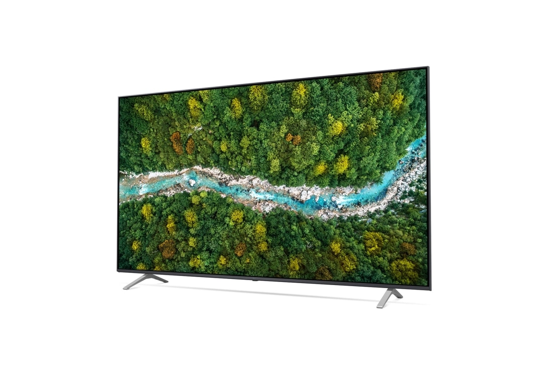 LG Smart TV LG UP77 75 pouces 4K UHD, vue de côté à 30 degrés avec image de remplissage, 75UP77006LB, thumbnail 4