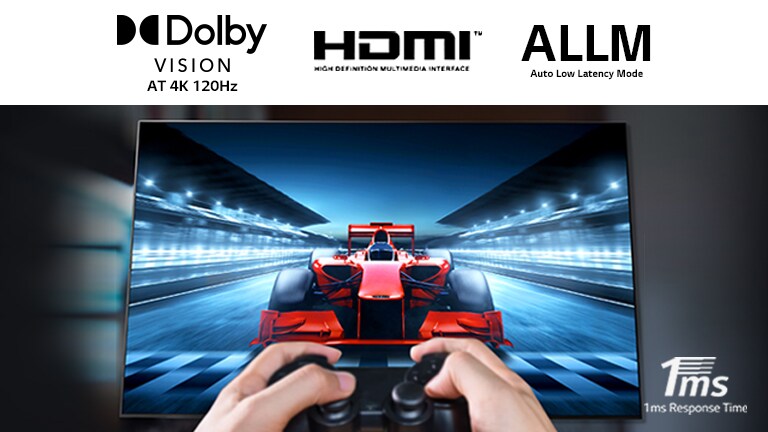 A close up of a player playing racing game on a TV screen