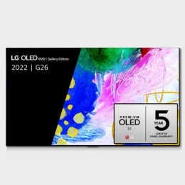 Vue de face avec LG OLED evo Gallery Edition à l’écran