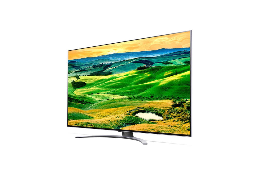 LG QNED82, vue de côté à 30 degrés avec image de remplissage, 55QNED826QB, thumbnail 3