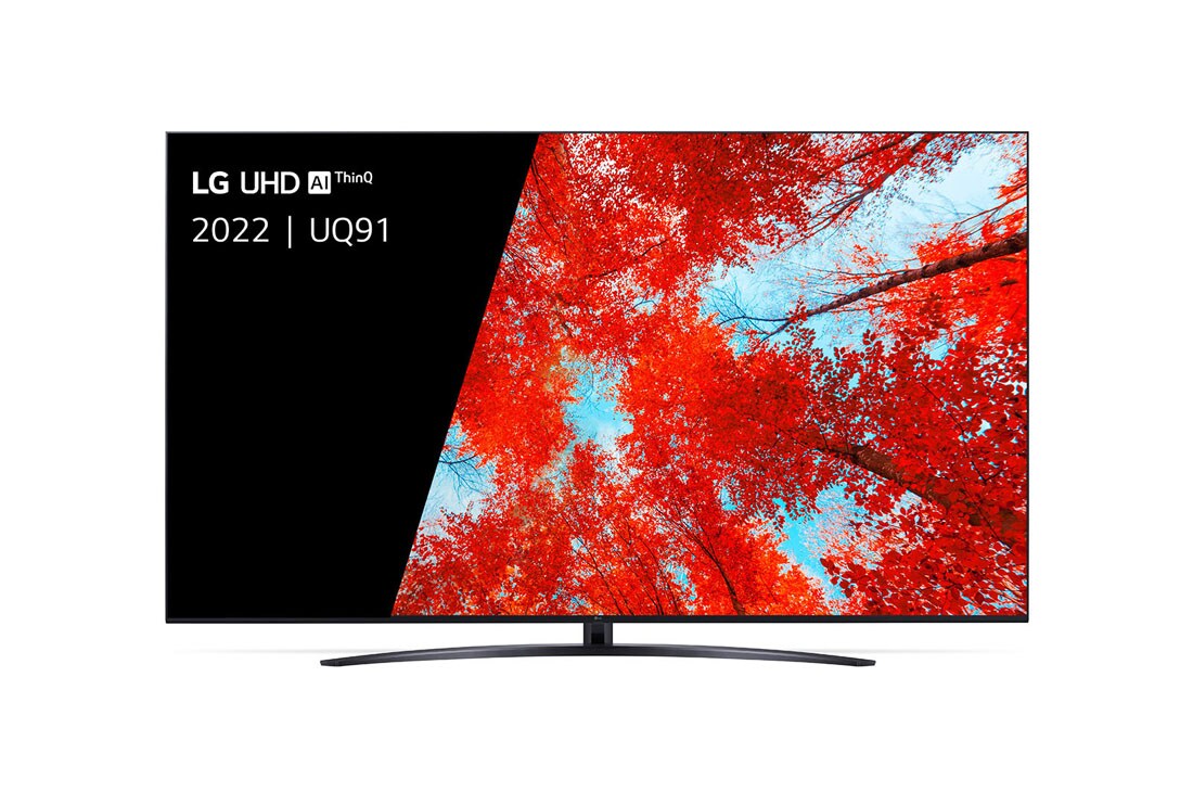 LG TÉLÉVISEUR UHD 4K, Vue avant du téléviseur UHD de LG avec image de remplissage et logo du produit, 75UQ91006LA