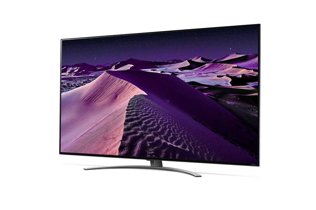 LG QNED86, vue de côté à 30 degrés avec image de remplissage, 86QNED866QA, thumbnail 3