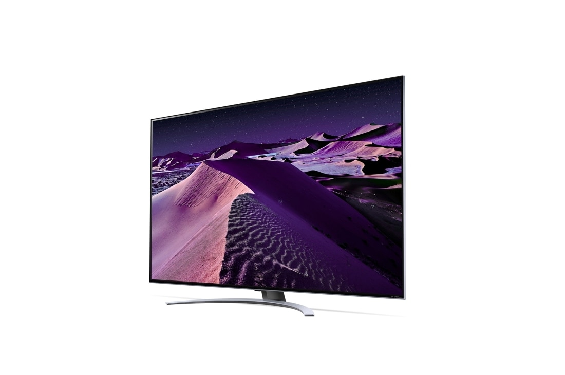 LG QNED87, vue de côté à 30&nbsp;degrés avec image de remplissage, 75QNED876QB, thumbnail 3