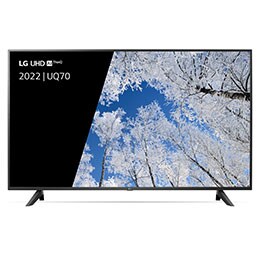 Vue avant du téléviseur UHD de LG avec image de remplissage et logo du produit2