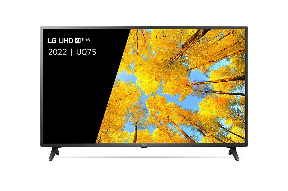 LG TÉLÉVISEUR UHD 4K, Vue avant du téléviseur UHD de LG avec image de remplissage et logo du produit, 65UQ75006LF