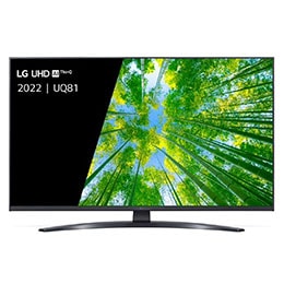 Vue avant du téléviseur UHD de LG avec image de remplissage et logo du produit2