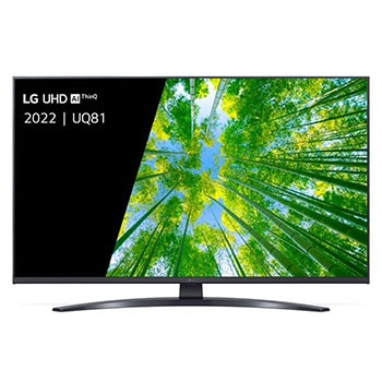 Vue avant du téléviseur UHD de LG avec image de remplissage et logo du produit1