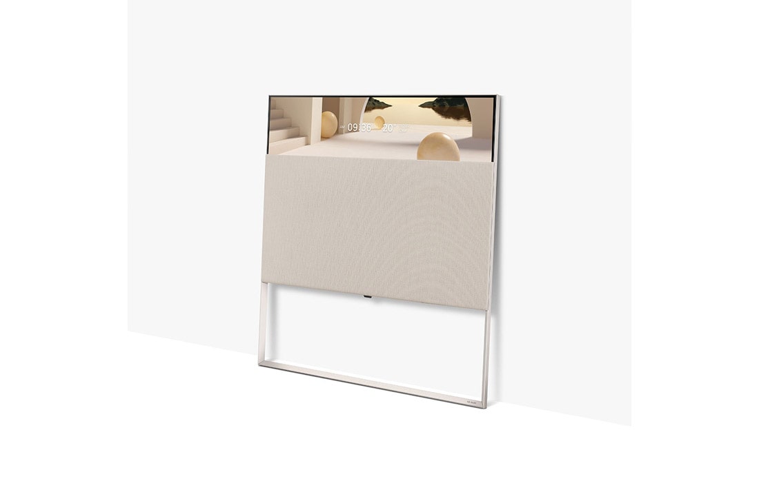 LG OLED | Object Collection Easel, Easel vu de face en mode Full View, légèrement incliné vers la gauche et au ras du mur., 65ART90E6QA, thumbnail 3