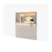 LG OLED | Object Collection Easel, Easel vu de face en mode Line View, affichant le mode Horloge avec un thème architectural beige., 65ART90E6QA, thumbnail 6
