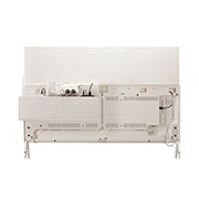 LG OLED | Objet Collection Posé, Posé vu de derrière sans la Clean Cover pour montrer la gestion des câbles du téléviseur. Organisateur de câbles et d’accessoires sur l’étagère multimédia dans lequel se trouve un routeur, une multipr, 42LX1Q6LA, thumbnail 11