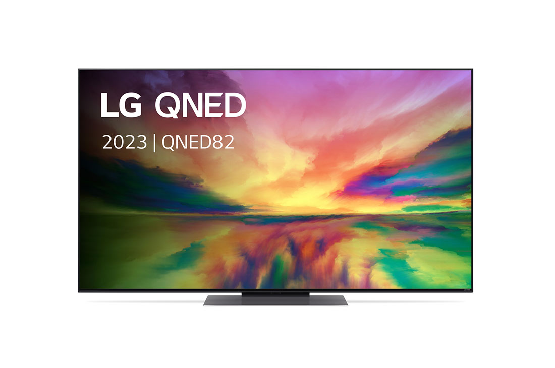 LG 55 pouces LG QNED82 4K UHD Smart TV - 55QNED826RE, Vue avant du téléviseur QNED de LG avec image de remplissage et logo du produit, 55QNED826RE