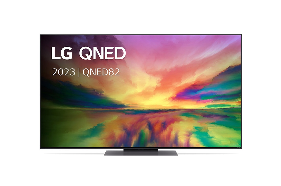 LG 65 pouces LG QNED82 4K UHD Smart TV - 65QNED826RE, Vue avant du téléviseur QNED de LG avec image de remplissage et logo du produit, 65QNED826RE