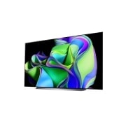 LG 83 pouces LG OLED evo C3 4K Smart TV - OLED83C34LA, Vue latérale légèrement inclinée vers la droite, avec la barre de son en dessous et un haut-parleur supplémentaire sur le côté. , OLED83C34LA, thumbnail 3