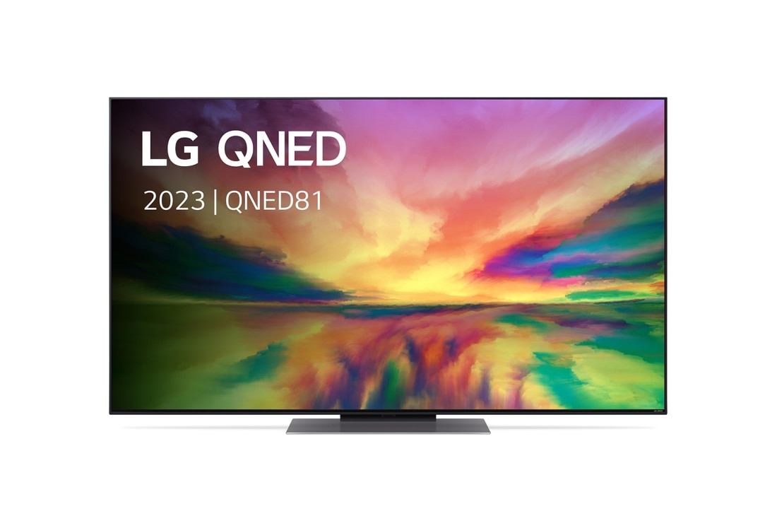 LG QNED81R, Vue avant du téléviseur QNED de LG avec image de remplissage et logo du produit, 50QNED816RE