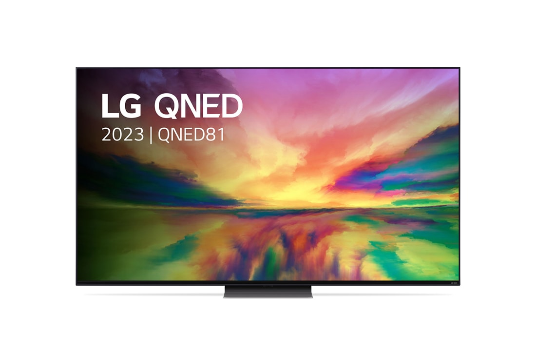 LG QNED81R, Vue avant du téléviseur QNED de LG avec image de remplissage et logo du produit, 75QNED816RE