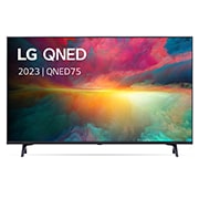 LG 43 pouces LG QNED75 4K UHD Smart TV - 43QNED756RA, Vue avant du téléviseur QNED de LG avec image de remplissage et logo du produit, 43QNED756RA, thumbnail 1