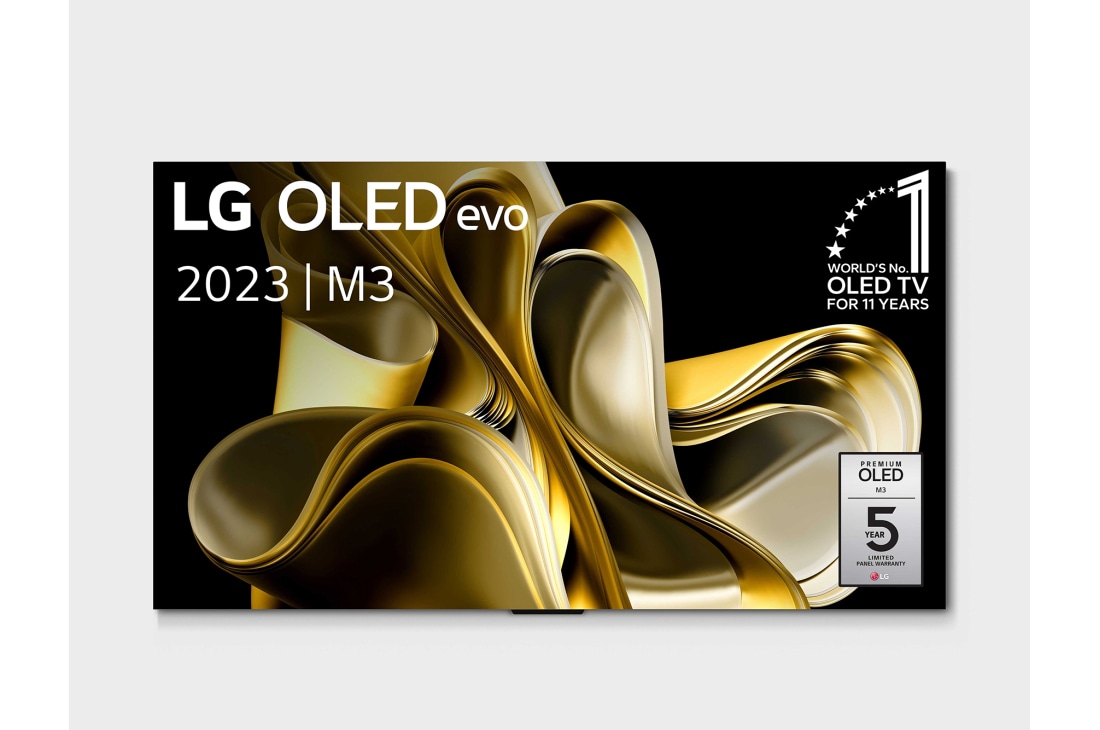 LG 77 pouces LG OLED evo AI M3, la première TV True Wireless au monde avec transfert vidéo et audio 4K 120Hz , Gros plan légèrement incliné de la Zero Connect Box avec le logo LG OLED sur le bord, OLED77M39LA