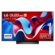 LG 48 pouces LG OLED evo AI C4 4K Smart TV OLED48C4, Vue de face du LG OLED evo AI TV, OLED C4 avec emblème OLED 11 ans numéro 1 mondial et logo du programme webOS Re:New à l’écran, OLED48C46LA, thumbnail 1