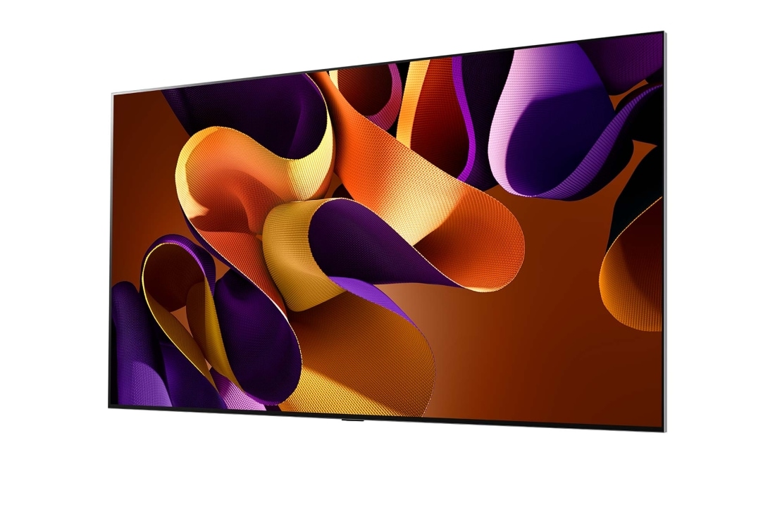 LG 97 pouces LG OLED evo AI G4 4K Smart TV OLED97G4, Vue latérale légèrement inclinée vers la gauche du LG OLED evo TV, OLED G4 sur le mur, OLED97G45LW, thumbnail 3
