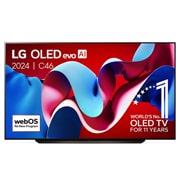 LG 83 pouces LG OLED evo AI C4 4K Smart TV OLED83C4, Vue de face du LG OLED evo AI TV, OLED C4 avec emblème OLED 11 ans numéro 1 mondial et logo du programme webOS Re:New à l’écran, OLED83C46LA, thumbnail 1