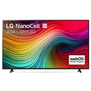 LG Smart TV LG NanoCell AI NANO82 4K de 75 pouces 2024, Vue de face du téléviseur LG NanoCell, NANO82 avec le texte LG NanoCell, 2024, et le logo webOS Re:New Program à l’écran., 75NANO82T6B, thumbnail 1