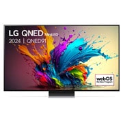 LG Smart TV LG QNED MiniLED QNED91 4K 75 pouces 2024, Vue de face du téléviseur LG QNED, QNED90 avec le texte LG QNED MiniLED, 2024, et le logo webOS Re:New Program à l’écran., 75QNED91T6A, thumbnail 1