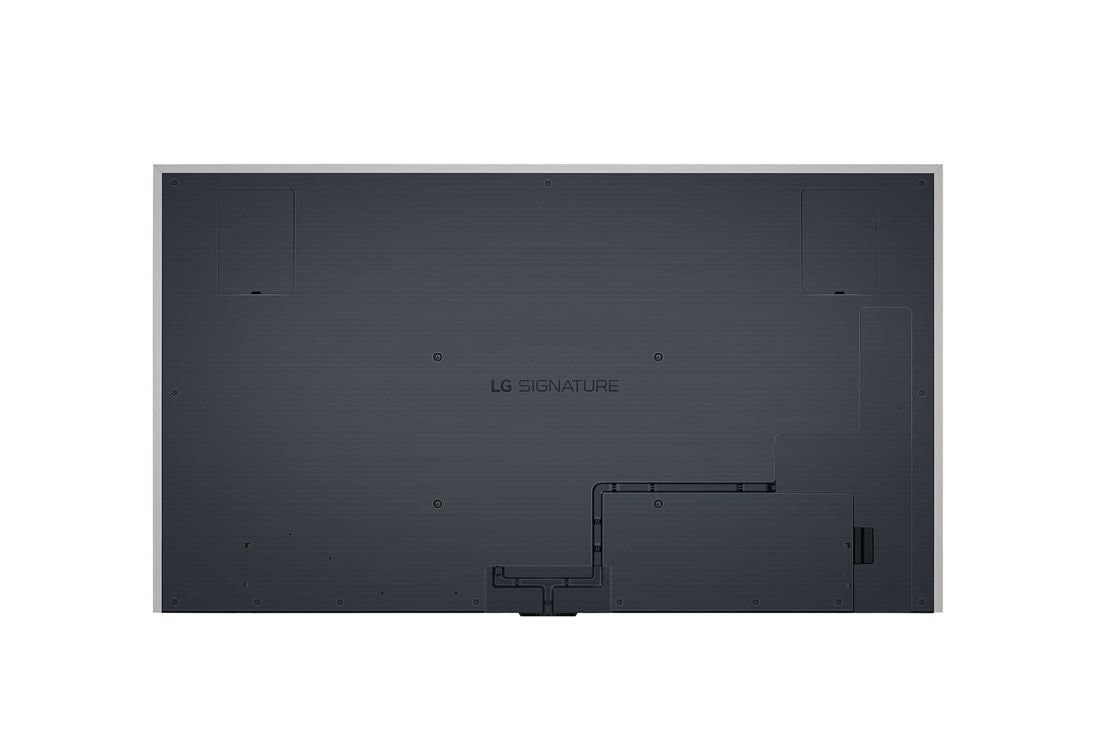 LG 97 pouces OLED LG SIGNATURE M4 True Wireless TV avec transfert vidéo et audio 4K 120Hz sans fil , Vue aérienne du bord supérieur ultra-mince du LG OLED M4 sur le support, OLED97M49LA, thumbnail 8