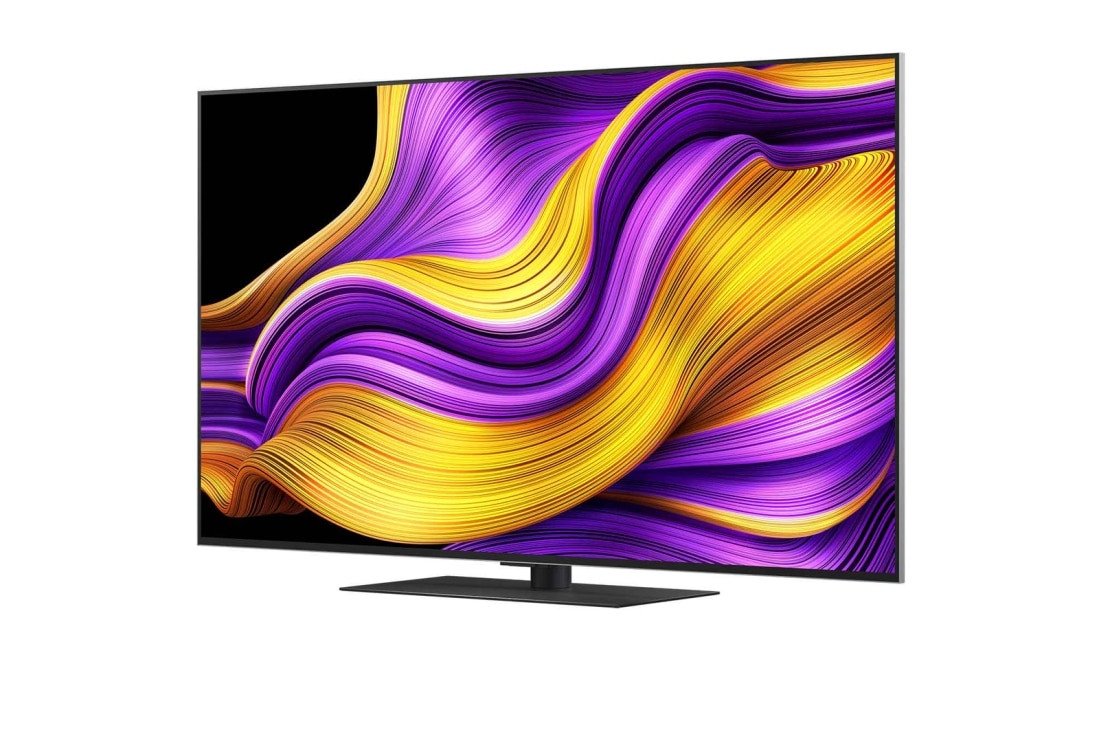 LG Smart TV LG OLED evo AI 4K G5 2025 55 pouces, Vue avant et latérale de la Smart TV LG OLED evo AI G5 4K montrant ses dimensions de longueur, largeur, hauteur et profondeur., OLED55G56LS, thumbnail 5