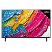 LG Smart TV LG QNED AI QNED8E 4K 2025 43 pouces, Vue avant de la LG QNED8E TV, logo LG QNED Al, dans le coin supérieur. La LG QNED TV représente des textures colorées semblables à de la peinture, réunies., 43QNED8EA6B, thumbnail 1
