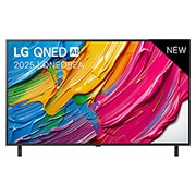 LG Smart TV LG QNED AI QNED8E 4K 2025 55 pouces, Vue avant de la LG QNED8E TV, logo LG QNED Al, dans le coin supérieur. La LG QNED TV représente des textures colorées semblables à de la peinture, réunies., 55QNED8EA6B, thumbnail 1