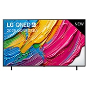 LG Smart TV LG QNED AI QNED8E 4K 2025 75 pouces, Vue avant de la LG QNED8E TV, logo LG QNED Al, dans le coin supérieur. La LG QNED TV représente des textures colorées semblables à de la peinture, réunies., 75QNED8EA6B, thumbnail 1
