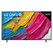 LG Smart TV LG QNED AI QNED8E 4K 2025 65 pouces, Vue avant de la LG QNED8E TV, logo LG QNED Al, dans le coin supérieur. La LG QNED TV représente des textures colorées semblables à de la peinture, réunies., 65QNED8EA6B, thumbnail 1