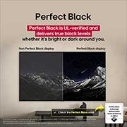 LG Smart TV LG OLED AI 4K B5 2025 83&nbsp;pouces, LG OLED TV montrant une comparaison visuelle entre un écran avec Couleur et Noir parfaits et un écran sans. Les certifications UL et eyesafe sont visibles avec un texte invitant à vérifier les marques, OLED83B56LA, thumbnail 5