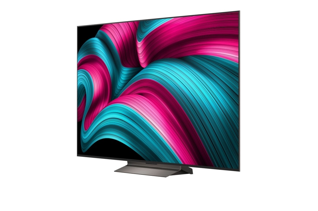 LG Smart TV LG OLED evo AI 4K C5 2025 65 pouces, Écran LG TV avec une télécommande AI Magic Remote au premier plan. Le bouton IA est mis en surbrillance et une bulle de dialogue montre du texte : suggérez un film que j’aime. À l’écran, nous voyons l, OLED65C5ELB, thumbnail 5