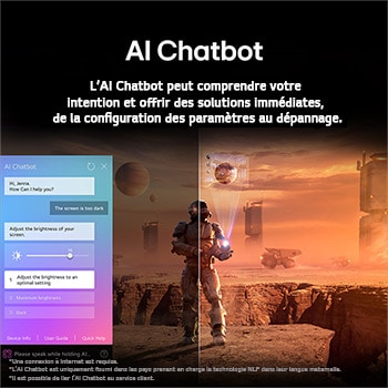 LG Smart TV LG OLED evo AI 4K C5 2025 65 pouces, Du contenu de science-fiction est diffusé sur un écran de LG TV. Sur l’écran se trouve l’interface AI Chatbot. L’utilisateur a envoyé un message au Chatbot indiquant que l’écran est trop sombre. Le Ch, OLED65C5ELB, thumbnail 15