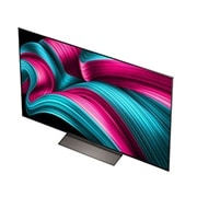 LG Smart TV LG OLED evo AI 4K C5E 2025 55 pouces, Feu de camp la nuit en plein milieu de la nature. Au loin se trouve une forêt et un lac. Le ciel nocturne est rempli d’étoiles. Toute la scène est divisée en deux. Un côté est plus sombre et plus tern, OLED55C5ELB, thumbnail 6