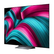LG Smart TV LG OLED evo AI 4K C5 2025 77 pouces, Vue avant et latérale de la Smart TV LG OLED evo AI C5 4K montrant ses dimensions de longueur, largeur, hauteur et profondeur., OLED77C54LA, thumbnail 4