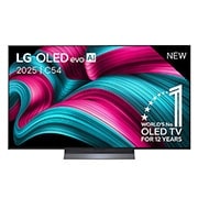 LG Smart TV LG OLED evo AI 4K C5 2025 55 pouces, Vue avant de la Smart TV LG OLED evo AI C5 4K. L’emblème OLED numéro 1 dans le monde pendant 12 ans et le logo LG OLED evo AI 2025 sont à l’écran., OLED55C54LA, thumbnail 1